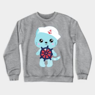 Sailor Cat, Sailor Hat, Boat Captain, Cute Cat Crewneck Sweatshirt